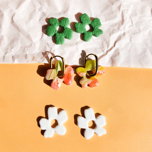 Organic Flower Trio - Dangle Earrings