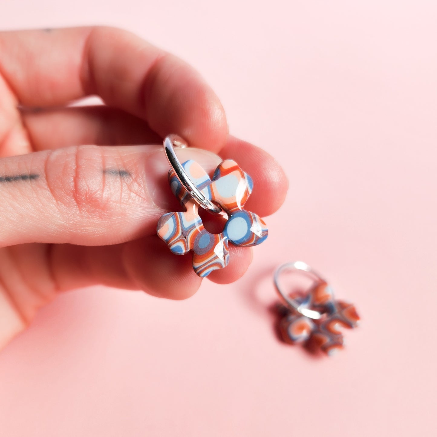 Translucent & Retro Flower Dangle Earrings