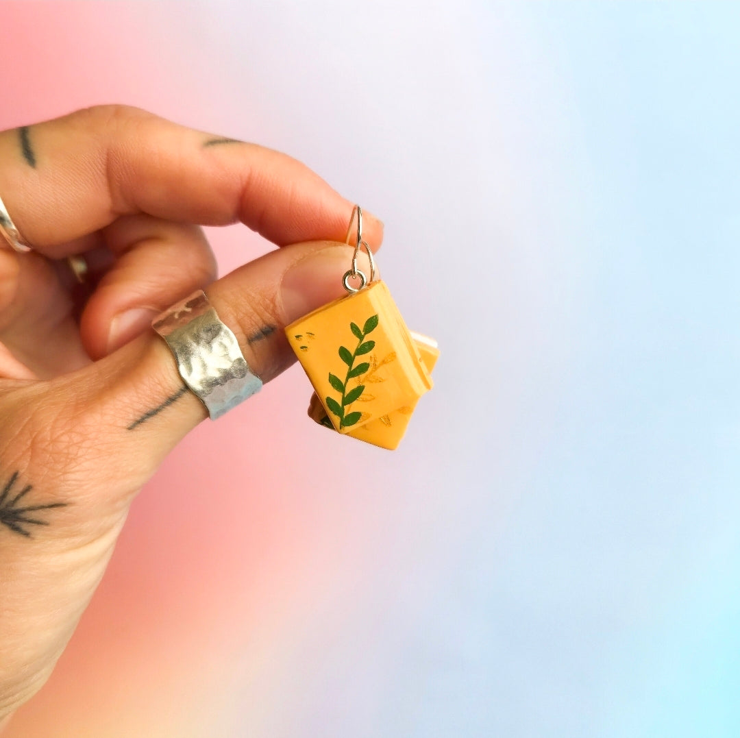 Painted Leaf Book - Dangle Earrings
