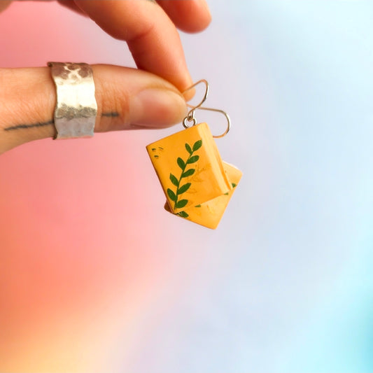 Painted Leaf Book - Dangle Earrings