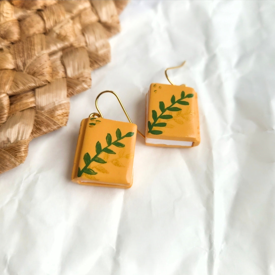 Painted Leaf Book - Dangle Earrings