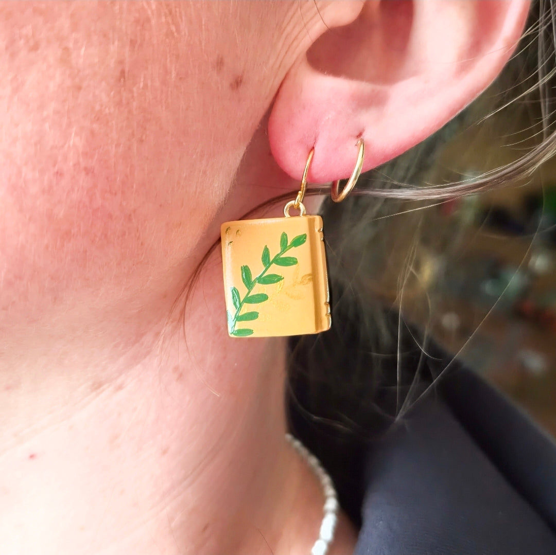 Painted Leaf Book - Dangle Earrings