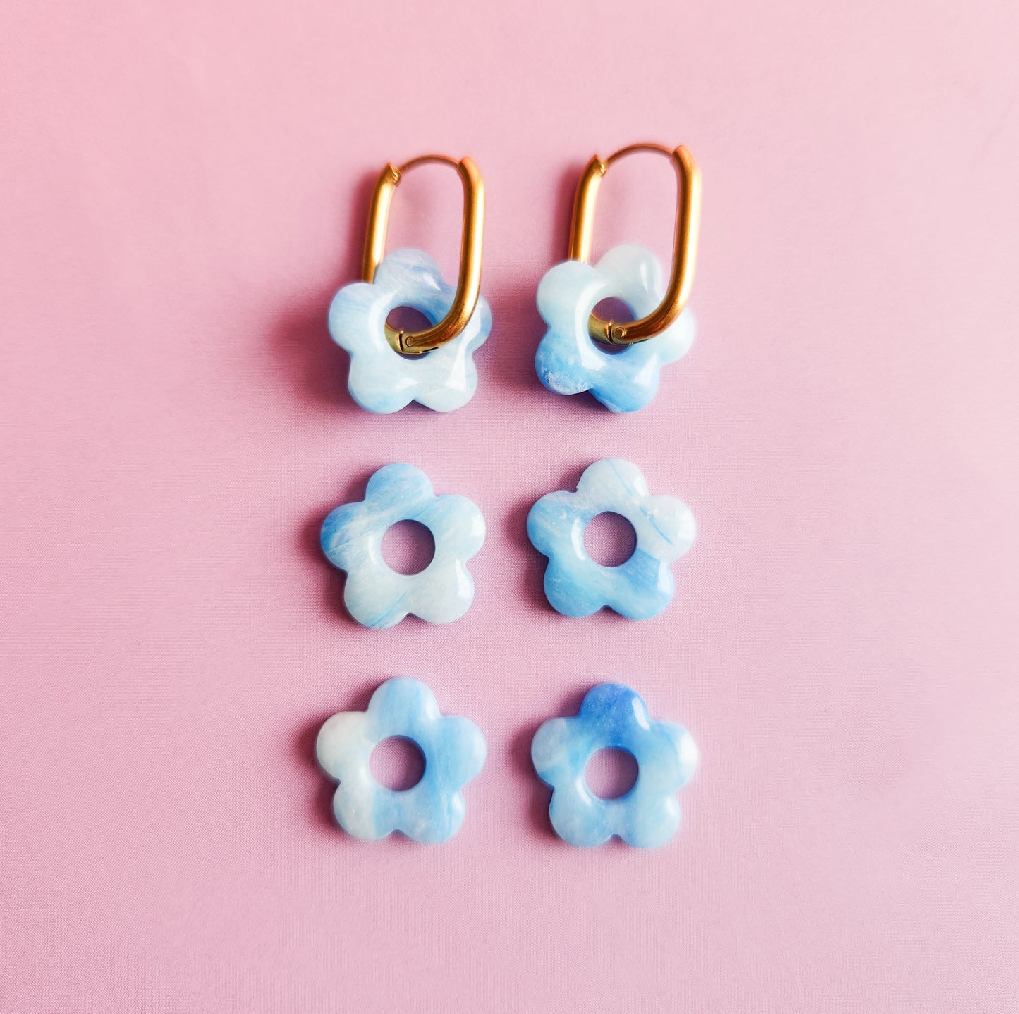 Blue Stone Little Flowers - Dangle Earrings