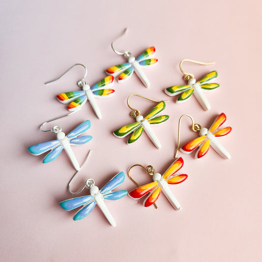 Painted Dragonfly - Dangle Earrings