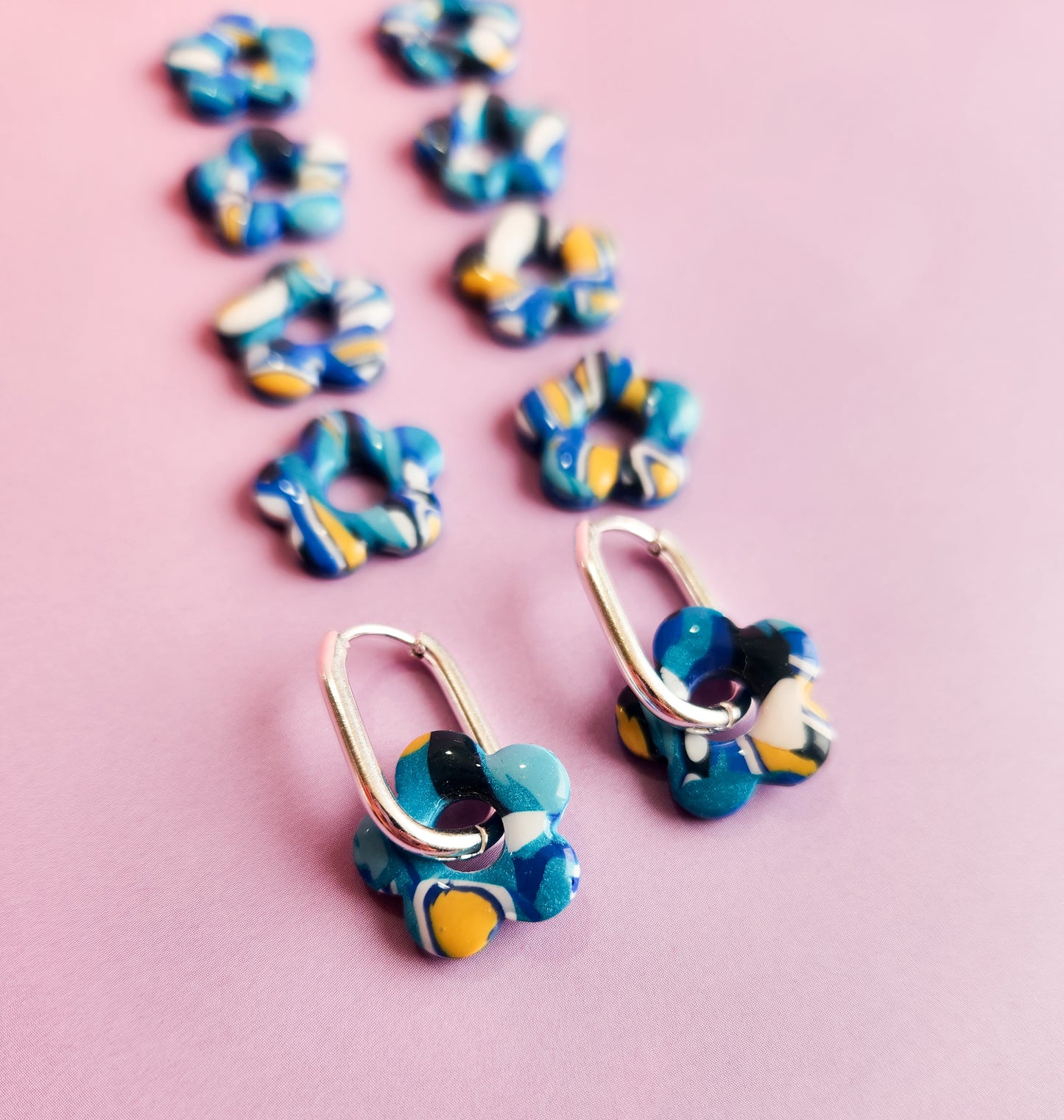 Funky Blue Little Flowers - Dangle Earrings