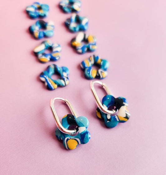 Funky Blue Little Flowers - Dangle Earrings