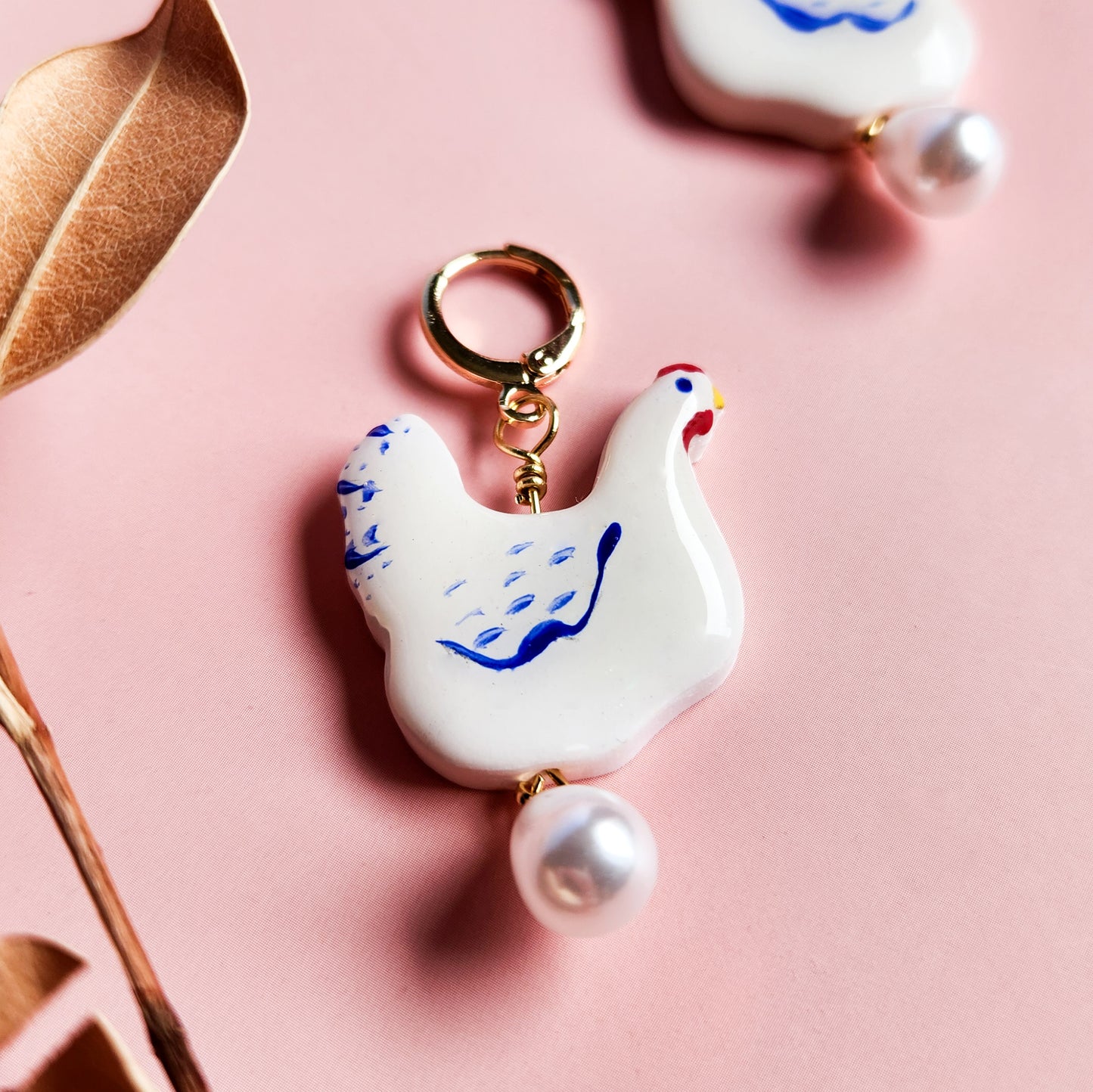 Cute Chicken Earrings With a Pearl
