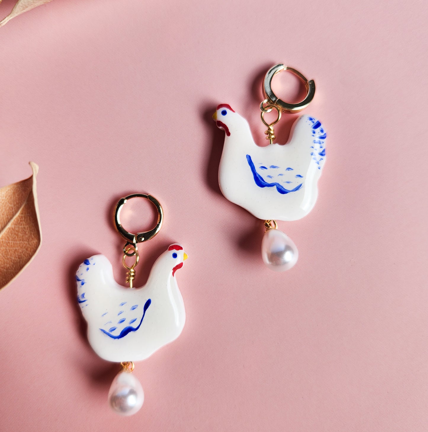Cute Chicken Earrings With a Pearl