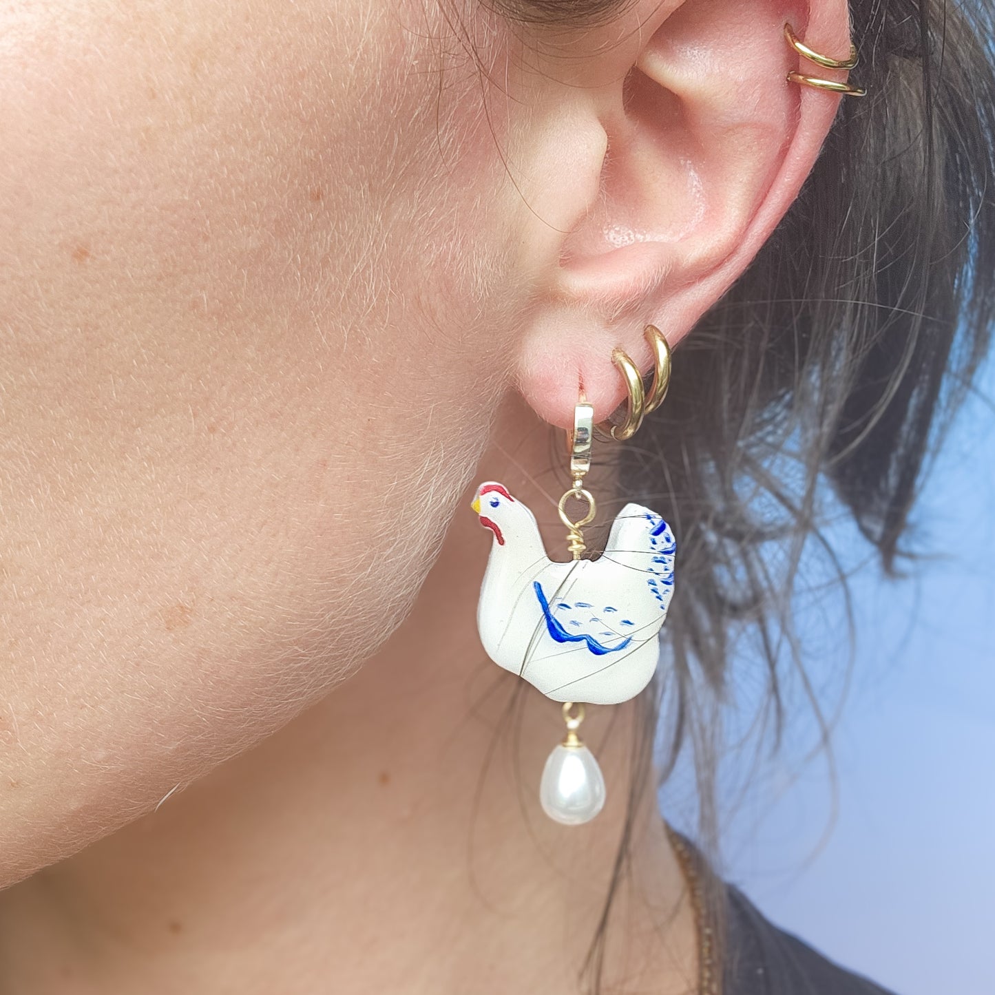 Cute Chicken Earrings With a Pearl