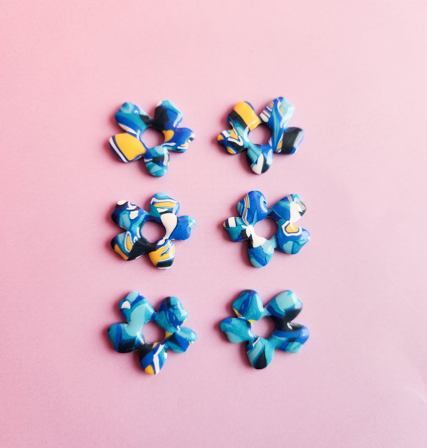 Funky Blue Big Flowers - Dangle Earrings