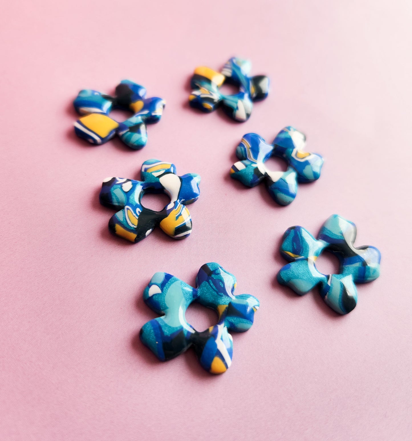 Funky Blue Big Flowers - Dangle Earrings