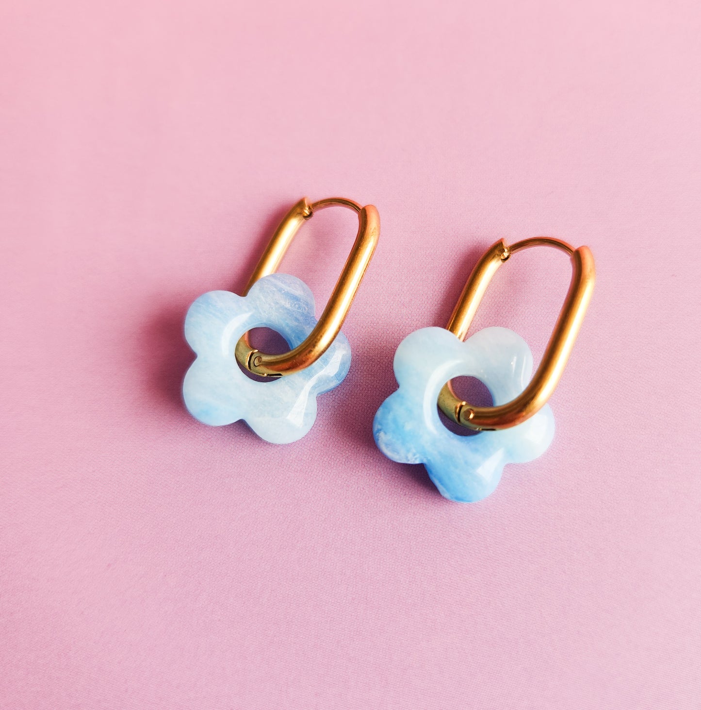 Blue Stone Little Flowers - Dangle Earrings