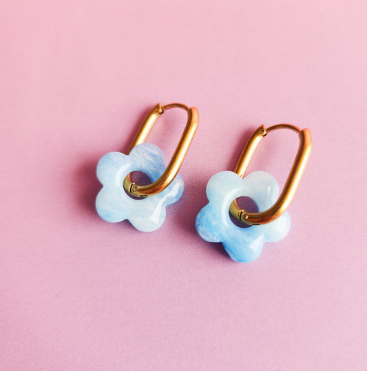 Blue Stone Little Flowers - Dangle Earrings